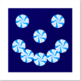 Blue Peppermint Holiday Candy Smiling Face Posters and Art